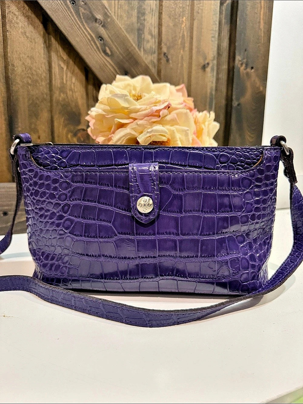 Patricia Nash Purple Croc-Embossed Leather Crossbody Bag